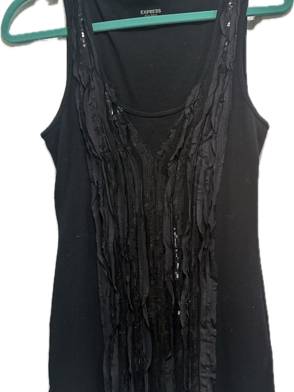Express Black Sequin Fringe Tank Top